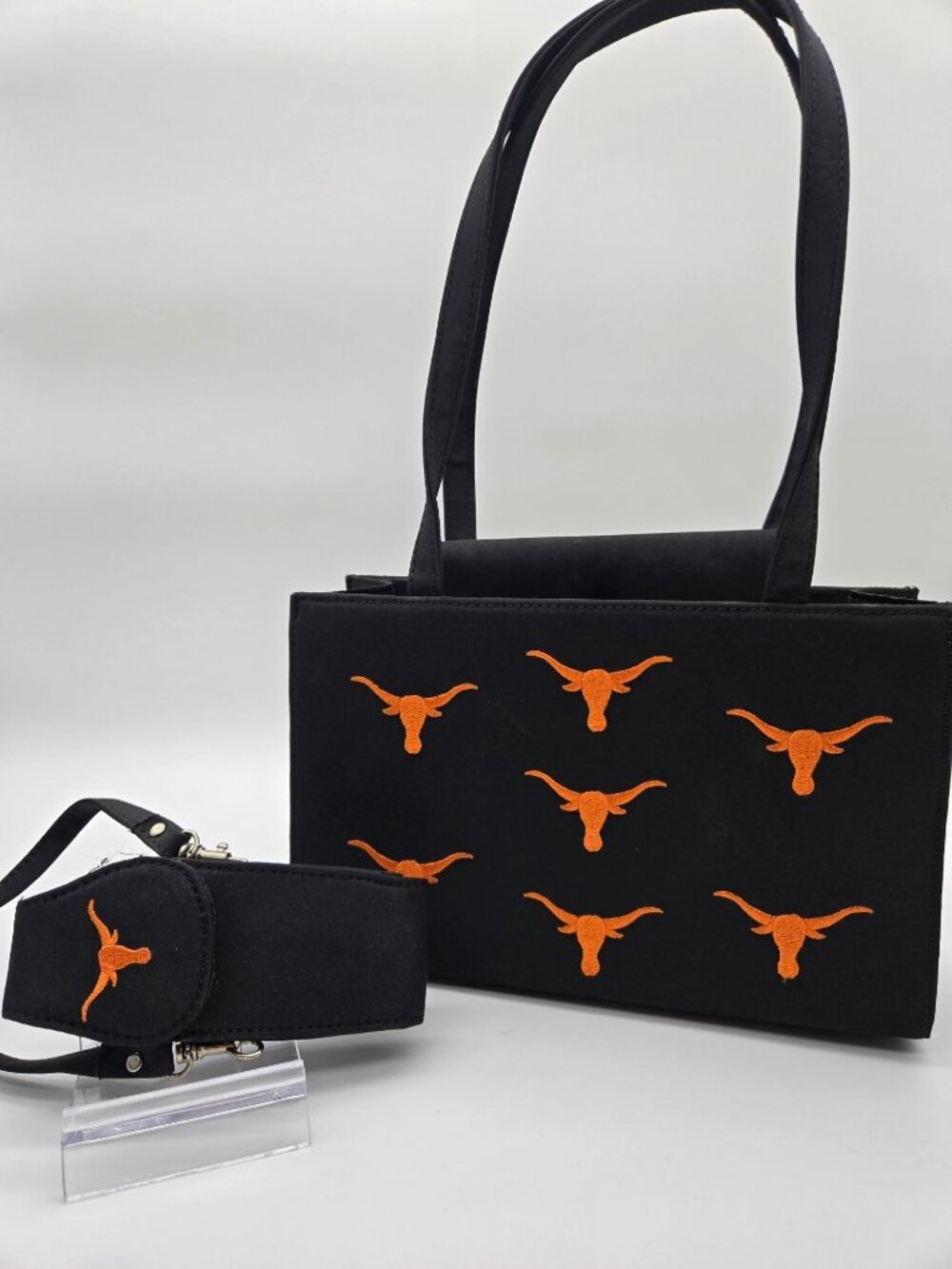 Texas Longhorns Black Orange Double Handle Tote Purse w/ Removable Wrist Pouch